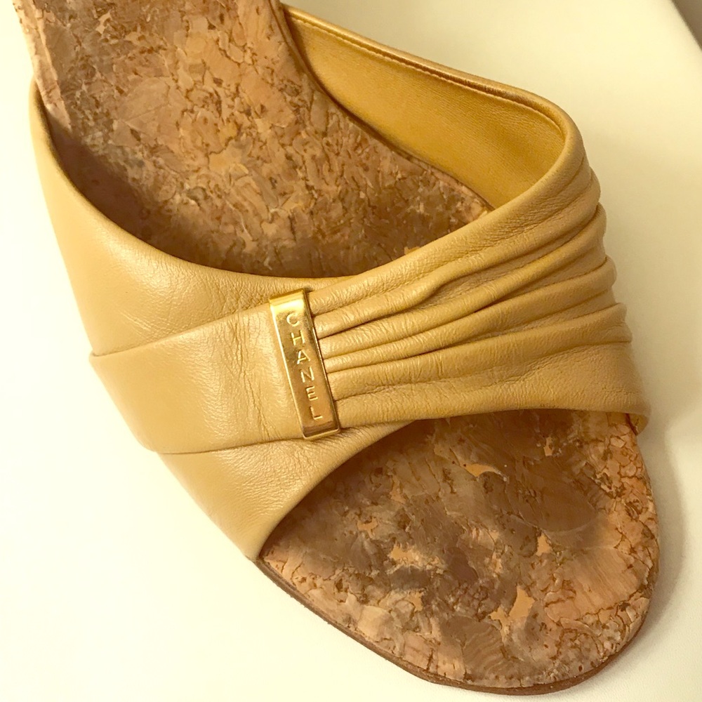 Chanel Vintage Cork Camel Slides.  Size 39.